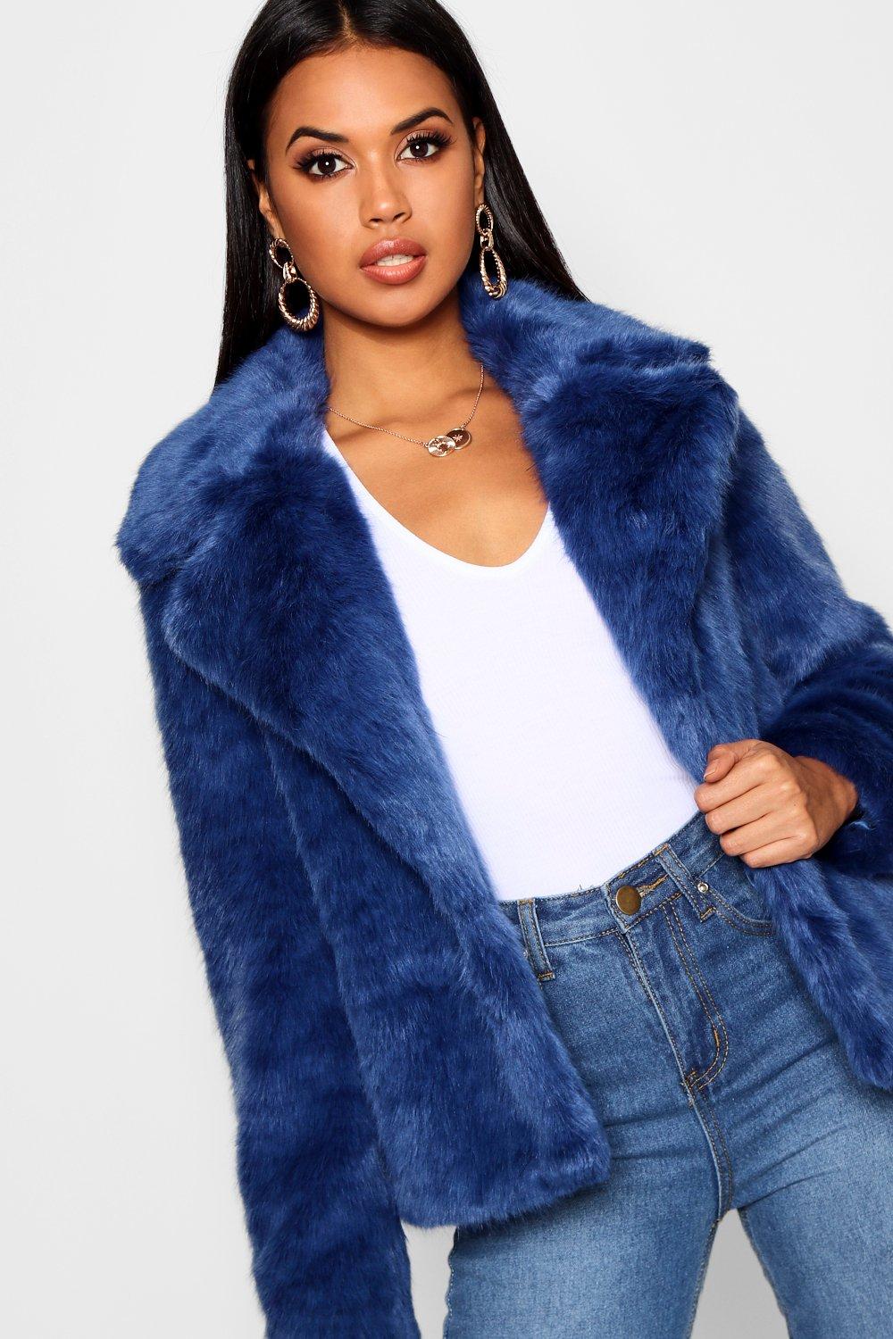 Missguided blue outlet fur coat